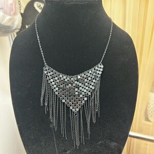 Elegant Black Mesh Chain Fringe Necklace